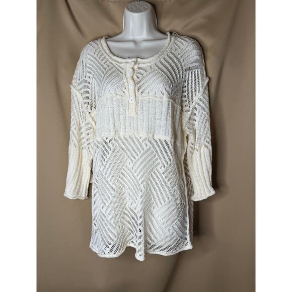 POL Boho Cream Open Weave Loose Knit Sweater S New - Picture 2 of 5